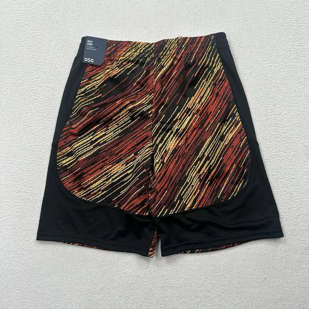 DSG Boys Printed‎ Basketball Shorts Size Large Black Yellow Red Mesh Loose Fit